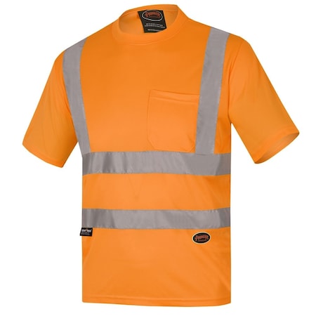 Pioneer Short Sleeve Shirt, Moisture wicking birdseye polyester, Hi-Vis Orange, 3XL V1054050U-3XL